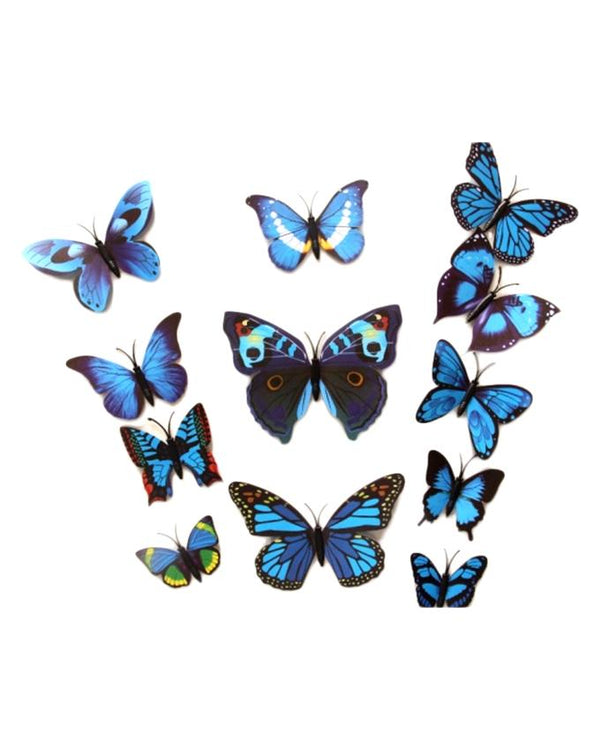 Pack of 12 - 3D PVC Magnet Butterflies DIY Wall Sticker - Blue