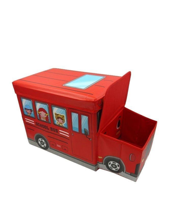 School Bus Toys Storage Box with Sitting Hood - Red