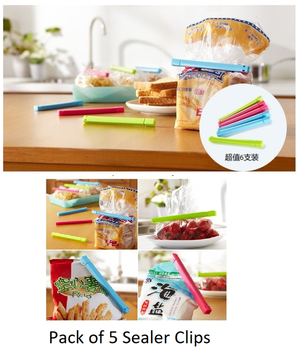 Pack of 5 -Food Snack Bag sealer Plastic bag Sealing Clips Seal Bags Sealer Clamp Plastic Tool Stylish