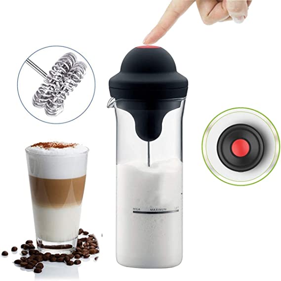 Electric Milk Foam Frother Maker for Coffee - 450ml Battery Operated Whisk Mixer Stirrer Jug Cup