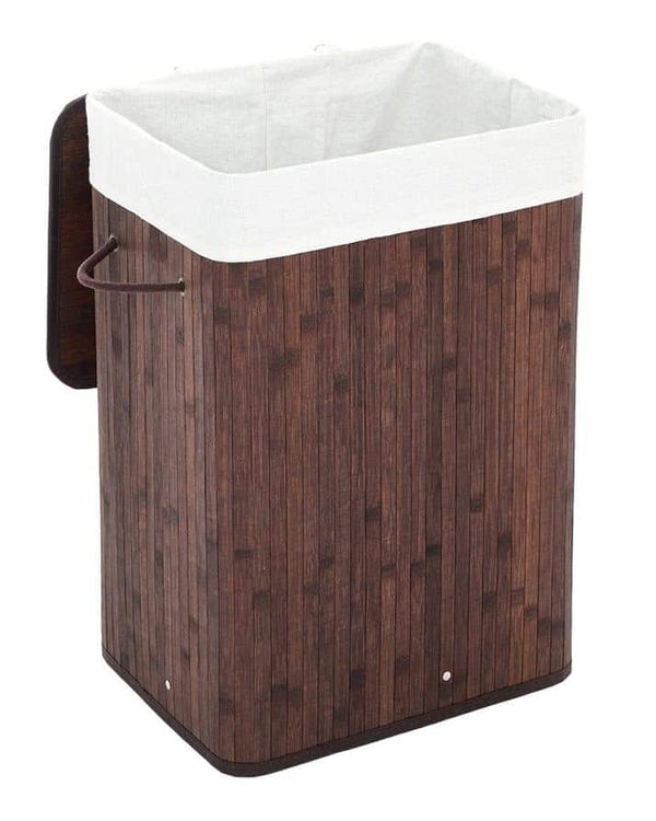 Bamboo Foldable Laundry Hamper with Lid with Removable Washable Lining - Dark Brown