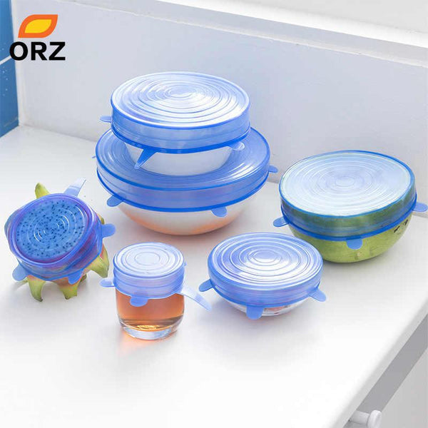 Pack of 6 - Reusable Food Storage Cover Silicone Stretch Lids