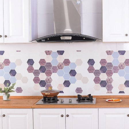 60cm x 200cm Roll - Hexagon Pattern Oil Proof Sticker Kitchen Wall Sticker Wallpaper Parchment Paper Bathroom Home Waterproof Self Adhesive Wallpaper Wall Sticker Tile Sticker Roll Kitchen Stove Background Wall Sticker