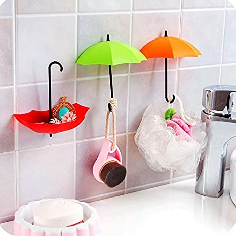 Set of 3 - Multi-colour Umbrella Wall Hook Key Holder