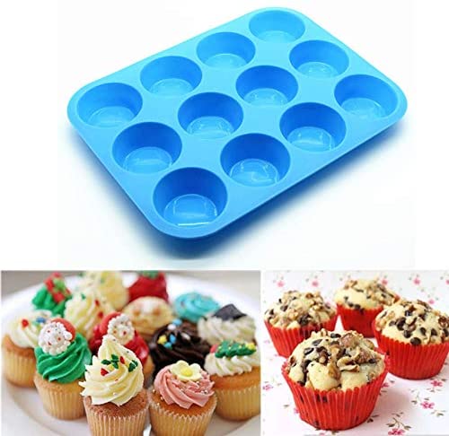 12 Even Silicone Baking Mould Round Cup Jelly Pudding Oven Cake Baking Mold Diy Making Mould - Blue