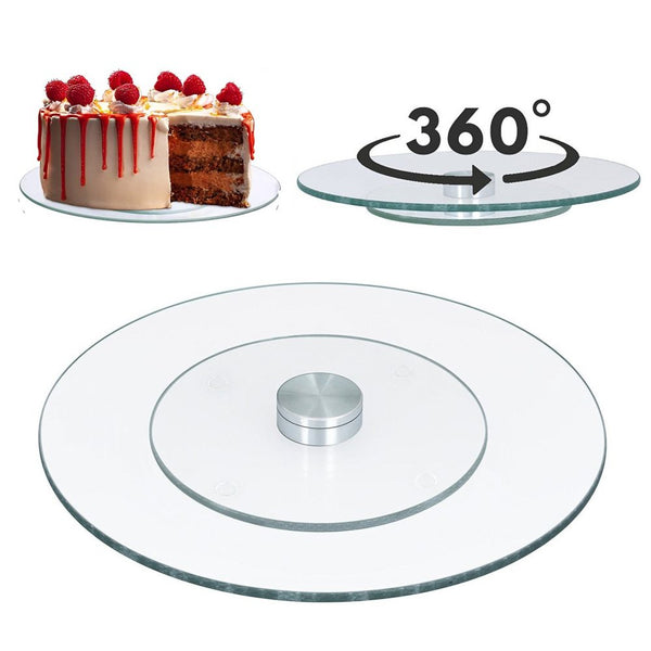 Rotating Tempered Glass Cake Stand Turntable Revolving Decorating 25 cm