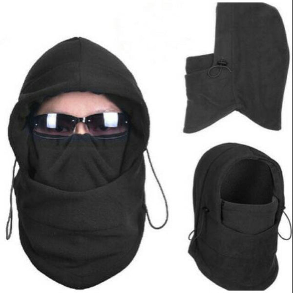 Thermal Fleece Balaclava Bike Warm Hooded Neck Warmer Motorcycle Winter Mask - Black