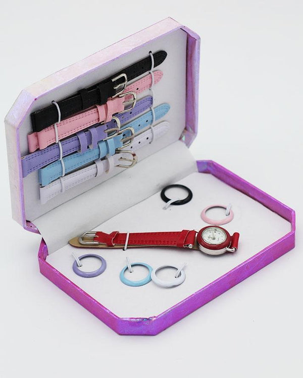 Multicolor Leather Wrist Watch Set For Girls - 6 Strap Watch