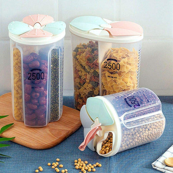 Multicolor Plastic 1500mL 4 Grid Cereal & Dry Food Storage Containers-4 Portion Jar-1 Piece