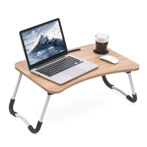 Breakfast Serving Tray Laptop Desk Bed Table MDF Top Board with Mobile Dock Stand Cup Holder Table