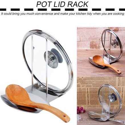 Spoon Rest and Pot Lid Holder, Stainless Steel Pan Pot Cover Lid Rack Shelf Stand Holder Spoon Holder Utensil Rest Stove Organizer Storage Soup Spoon Rests Kitchen Tool