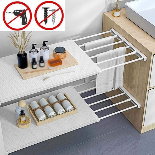 Extendable DIY Cupboard Divider Wardrobe Closet Shelf Adjustable Storage Rack Separator for Cupboard Space Saving Adjustable Wall Mounted Shelf Divider Wardrobe Storage Organizer - White